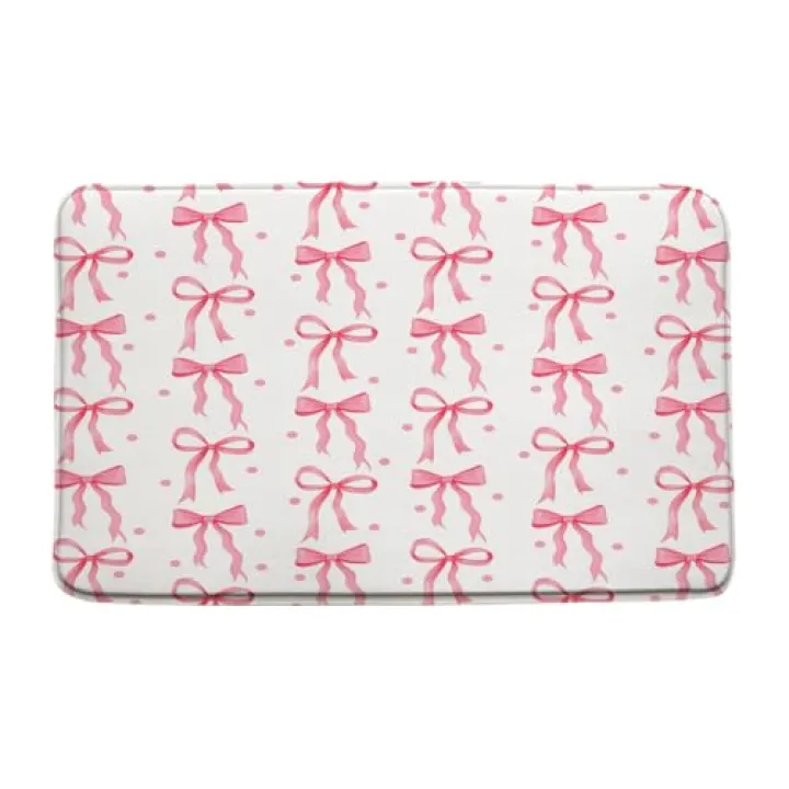 AEMBEE Cute Bow Bath Mat Pink Bownot Aesthetic Modern Bathroom Mat Rug Memory Foam Doormat，17.8x29.5 Inch