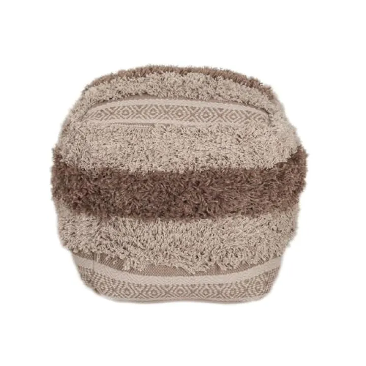 HomeRoots 18" Beige Striped Pouf Ottoman