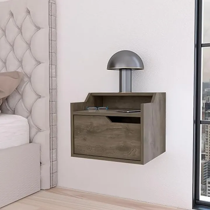 Stylish Floating Nightstand with Dual-Shelf Design for Modern Bedrooms, Easy Assembly, Dark Brown Finish