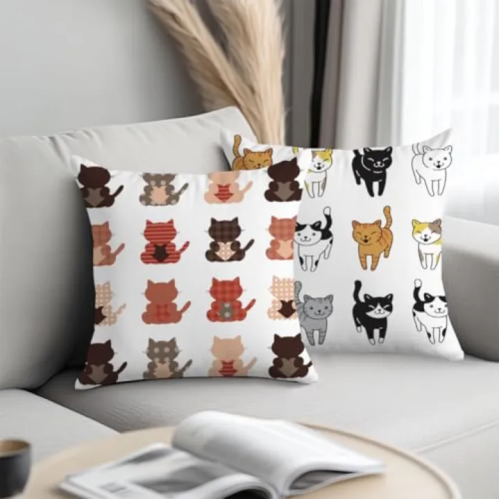 2Pcs Cute Cat Throw Pillow Covers 18x18 Inch, Double - Sided Cozy Throw Pillows Square Cushion Covers, Stylish Decorative Pillows for Couch Sofa Living Room Bedroom 6