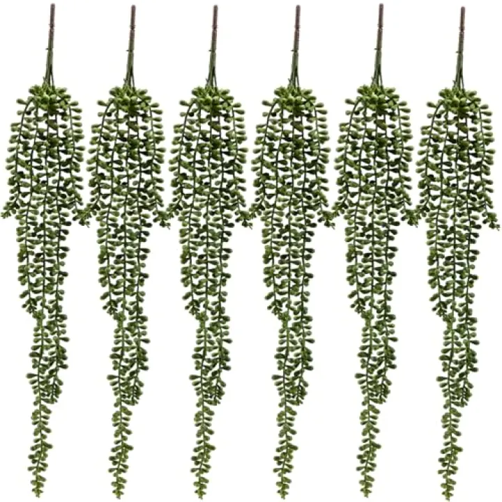 Amore Florals 6 Pcs Succulents Plants Artificial Hanging Plants-String of Pearls Faux Greenery,Fake Succulents Hanging Plant for Home Backdrop Garden Indoor/Outdoor Wall Decor
