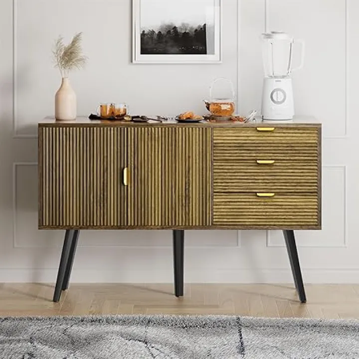 Buffet Cabinet with Storage - Modern Sideboard for Living Room, 2 Doors & 3 Drawers, Multifunctional Kitchen Cabinet Coffee Bar (51 Inch) (Brown)