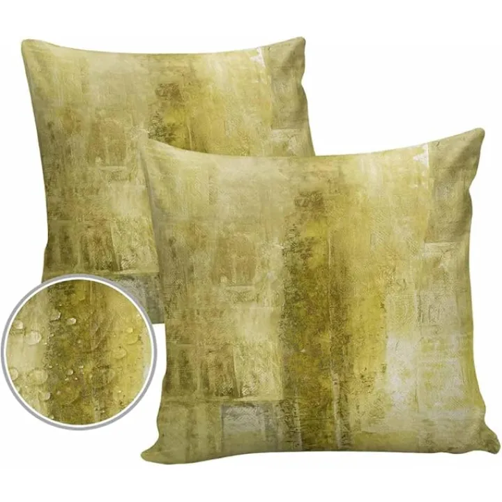 Vintage Outdoor Waterproof Pillow Covers 20x20 Pack of 2 Yellow Abstract Art Graffiti Paint Style Decorative Outdoor Pillow Covers Square Cushion Cases for Patio Furniture, Pergola, Couch, Backyard