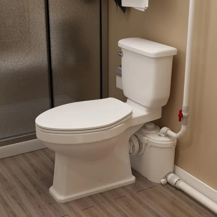 Macerating Toilet System with Macerator Pump Combo, Pure Copper Motor, Extension Pipe - Easy Install, Quiet Operation, 17.7" ADA Height, Upflush Toilet with 4 Inlets for Kitchen/Sink/Shower/Laundry