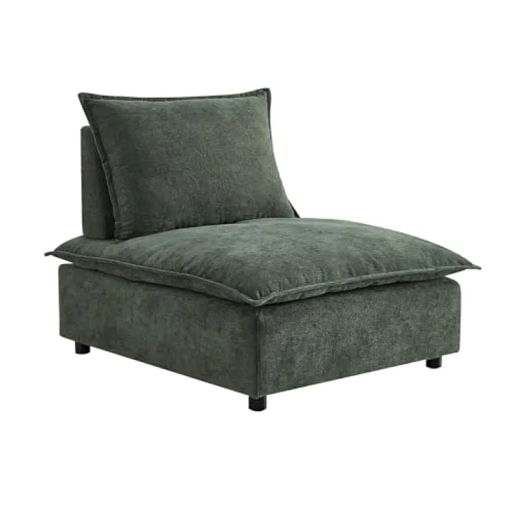 FEMICON Compact Armless Accent Chair with Moveable Backrest Pillow, Chenille Fabric Sofa for Living Room or Bedroom, Green