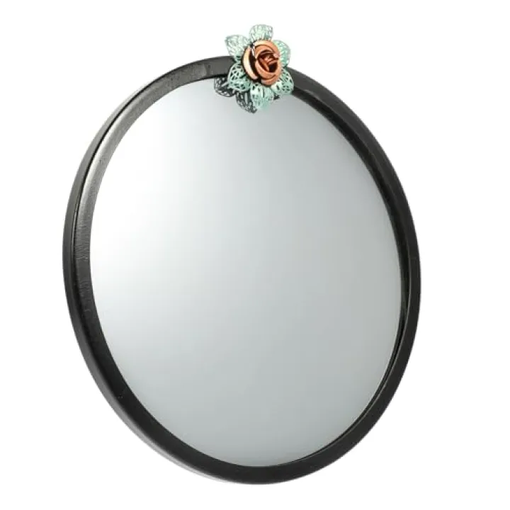 Alipis Bathroom Hanging Iron Mirror Elegant Wall Decor for Makeup Grooming Black Floral Design Stylish Wall Mounted Mirror for Home and Bathroom Use