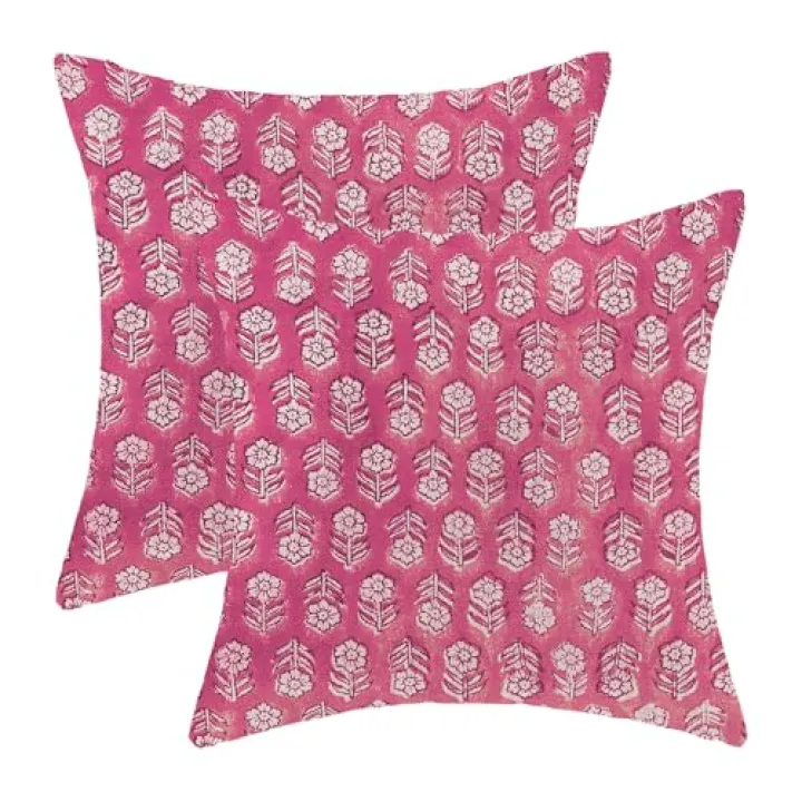 AEIOAE Hot Pink Pillow Covers 16x16 Inch Set of 2,Preppy Boho Vintage Floral Throw Pillows Case,Flower Rustic Seasonal Spring Summer Outdoor Decorative Farmhouse Decor Cushion Covers for Sofa Couch