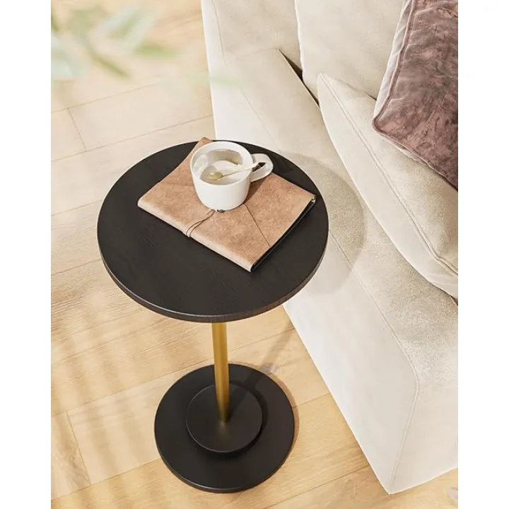 Masupu Round Side Table, Small Drink Table for Small Spaces, Pedestal End Table with Solid Wood Leg for Living Room, Bedroom, Corners(Black)