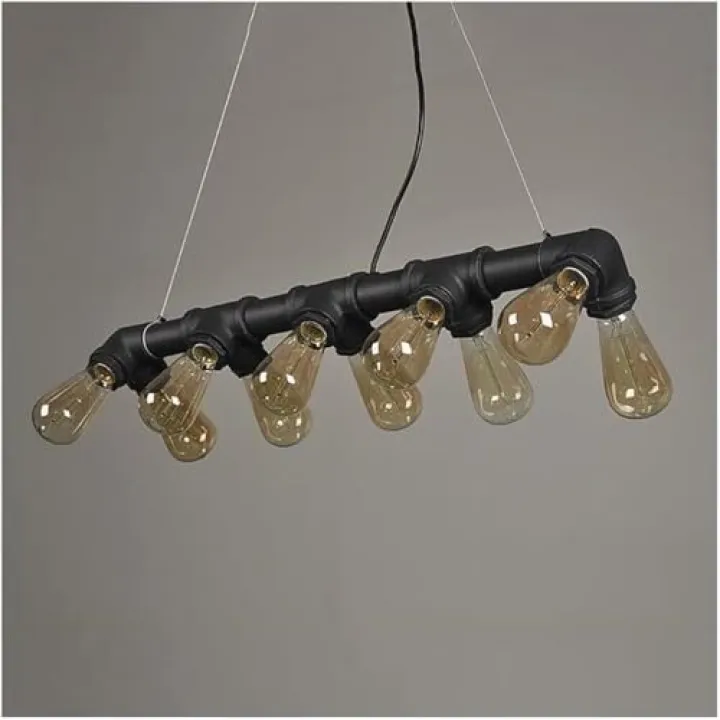 THFKLXT Recessed Lighting American Country Attic Industrial 10-Lamp Ceiling Lamp Bar Cafe Retro Metal Tube Lighting Creative Industrial Air Pipe Chandelier Bar Table Lamp(Dark)