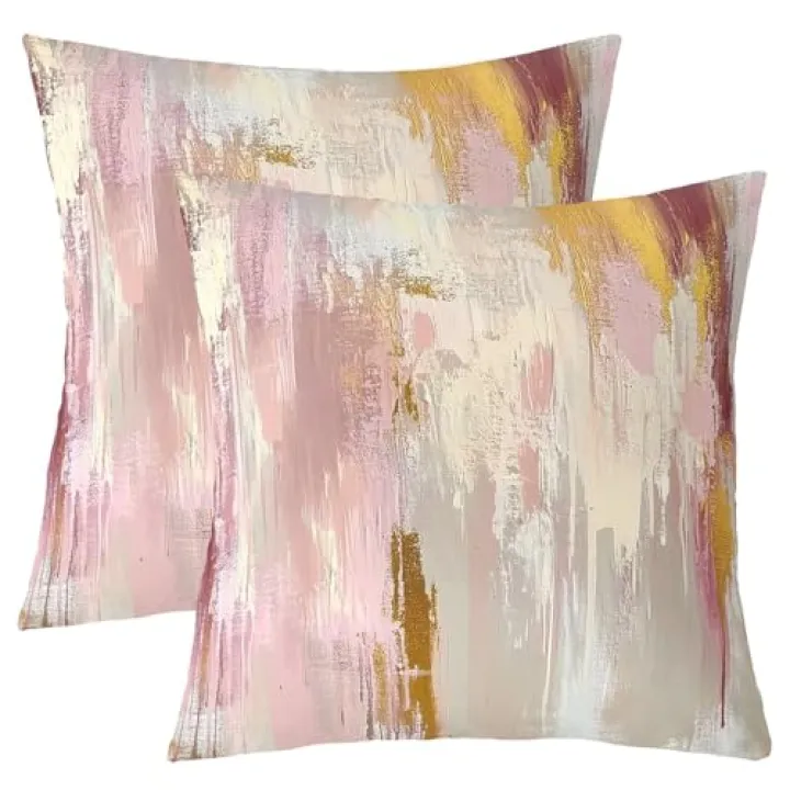 jejeloiu Abstract Art Throw Pillow Covers Set of 2 for Kids Boys Girls 18 x 18-Inch Pink Gold Gradient Cushion Case Lightweight Retro Art Decor Pillowcase Modern Indoor Outdoor