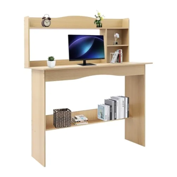 RIQUIPAI 39" Home Office Desk with Hutch, Bookshelves & Workstation, Space-Saving Computer Desk for Gaming, Writing, Bedroom Decoration Table