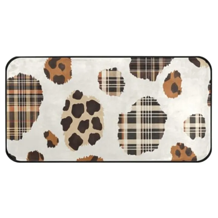 OTVEE Carpet Cartoon Rug Grid Cat Pattern for Kids Room Cute Area Floor Mat Print Lovely for Bedroom Living Room Welcome Mat