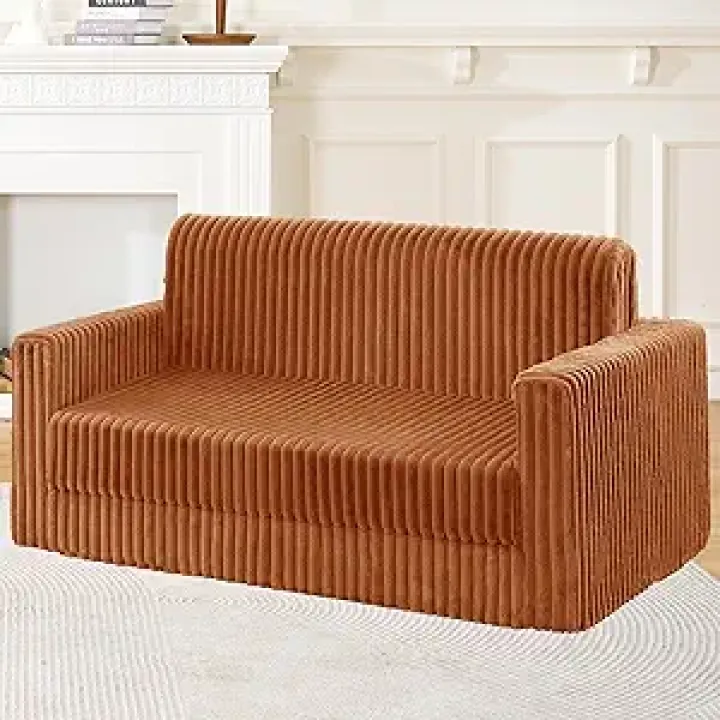 HABUTWAY 2-in-1 Couch Sofa Folding Bed, Sleeper Love Seat with Armrest, Comfy Floor Couch, Lounge Chair Bed, Multi-Functional Lazy Sofa for Bedroom Living Room Dorm Home Office (Caramel)