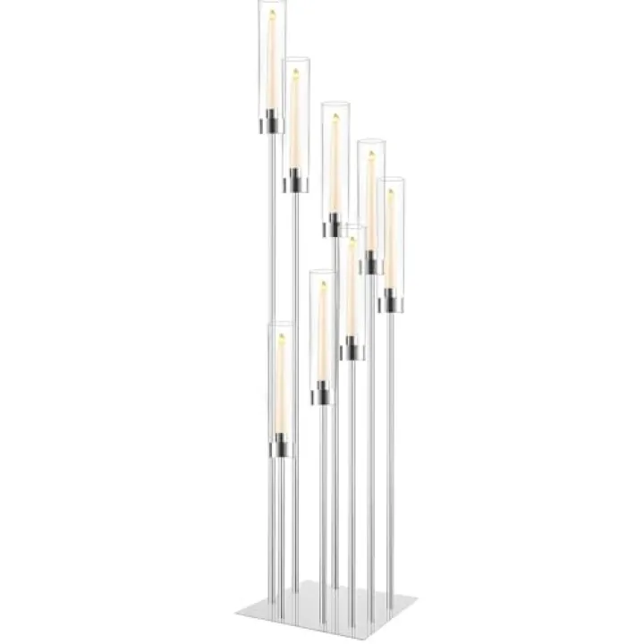 Floor Candelabra Tall 8 Arm Candle Holders for Wedding Centerpiece, 45.3” Metal Candlestick for Taper Candles for Wedding Party Ceremony Aisle Reception (Silver)