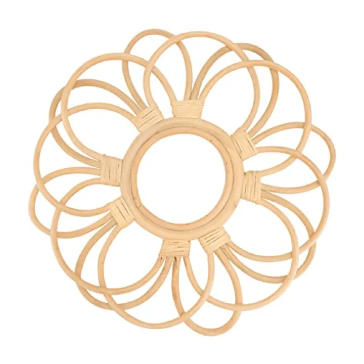 GRIRIW Rattan Woven Mirror Vintage Wall Decor Natural Finish Wall-Mounted Design for Entryway Living Room and Bedroom
