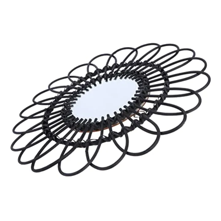 HOLIDYOYO Black Bathroom Mirror Rattan Decor Mirror Wall Hanging Rattan Woven Wall Decor