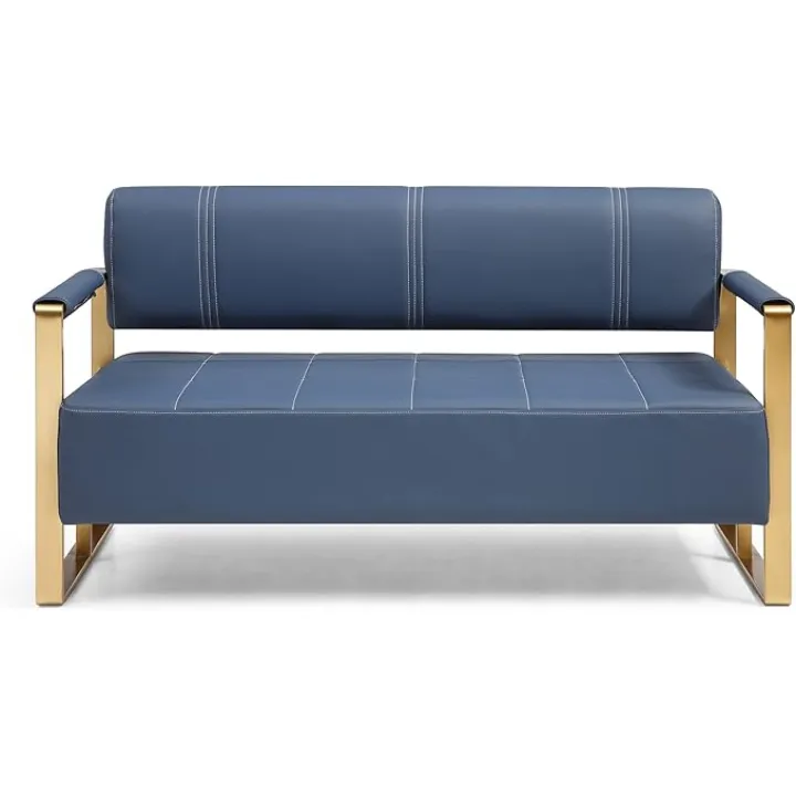 Loveseat Sofa,2 Seater Couch Sofa Office Apartment Studio Furniture with Golden Metal Arms,for Living Room Blue
