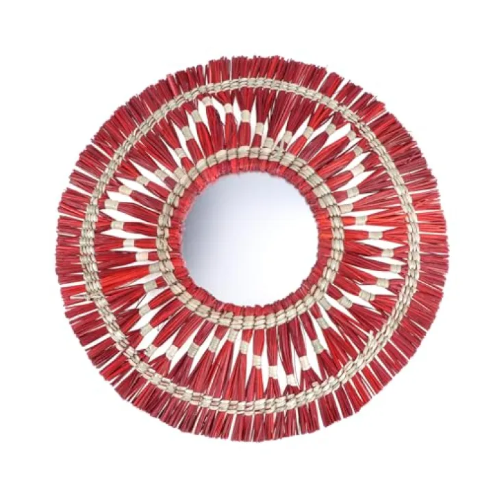 TOPPERFUN 1pc Retro Wall-Mounted Woven Mirror Tassels Vintage Home Decor for Bedroom Living Room Bathroom Red Wall Hanging Mirror