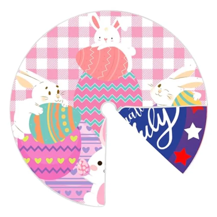 Sozize 15 Inch Easter Tree Skirt 4th of July Tree Skirt American Flag Day Memorial Day Double Sided Print Mat Independence Day Easter Holiday Party Home Tabletop Christmas Tree Decoration