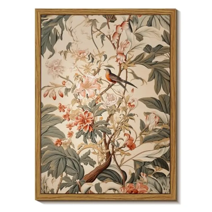 Djmwtb Framed Vintage Wall Art, Botanical Flower Wall Art,Birds Pictures Wall Decor,Nature Paintings Canvas Artwork Prints for Bedroom, Living Room 16x24in