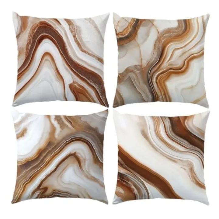 BEWQ Brown Onyx Marble Throw Pillow Covers, 18X18 inch Set of 4 Square Modern Outdoor Pillow Cases Decorative Cushion Covers, for Home Couch Sofa Car Decor