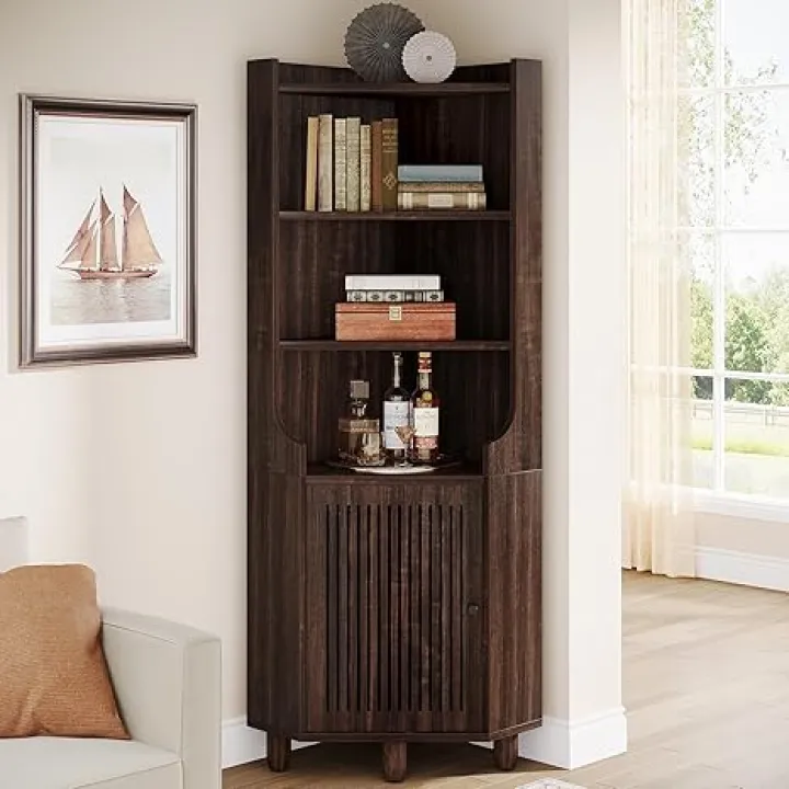 Tribesigns 68-Inch Tall Corner Cabinet, Farmhouse Wooden Kitchen Storage Cabinet with Doors and Shelves, Freestanding Corner Storage for Living Room, Bathroom, Home Office