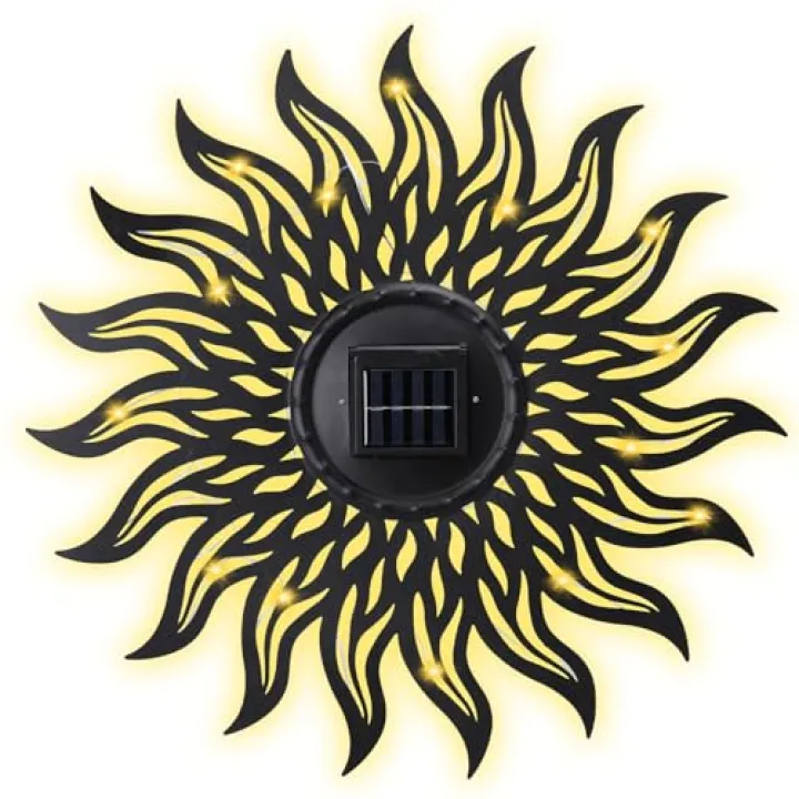 VCUTEKA 20" Sun Metal Wall Art Outdoor Decor Solar Decoration Metal Wall Sculpture Hanging Garden for Indoor Outdoor Patio Fence Decoration Black