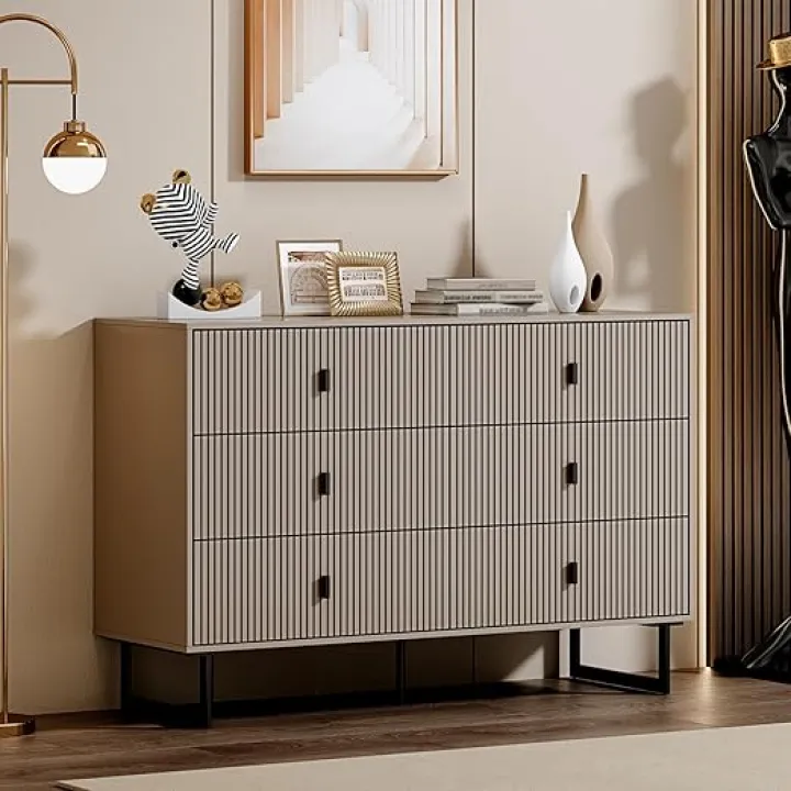 Modern Chest of Drawers with 6 Drawers,Deep Drawers,Clothes Organizer,Large Storage Cabinet for Living Room, Bedroom,Hallway,with Anti-Tipping Device,Grey
