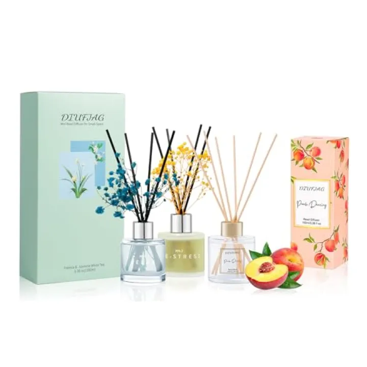 Freesia Jasmine White Tea Reed Diffuser Set and Peach 100ml Reed Diffuser