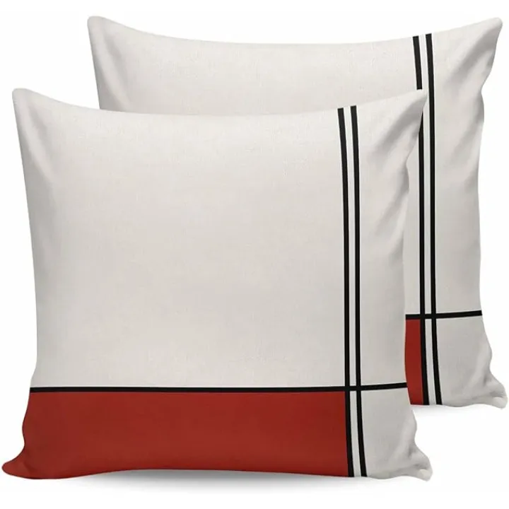 Red Geometric Outdoor Waterproof Pillows Cover Pack of 2, Abstract Line Color Block Decorative Pillowcases with Zipper Cushion Case for Patio Tent Couch Garden 18x18 Inch