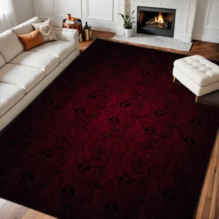 8x10 Area Rugs for Bedroom Boho Washable Rug for Living Room Royal Vintage Gothic Dark red Black Carpet for Dining Room Soft Rubber Backed Non-Slip Carpets for Bedroom Office