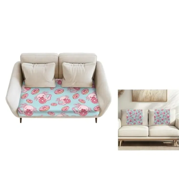 Psesaysky Axolotl Donut Couch Cushion Cover with Headrest Slipcover for Recliner Chair Set Universal Cushion Furniture Protector with Elastic Bands Seat Cover for Chair Loveseat Sofa