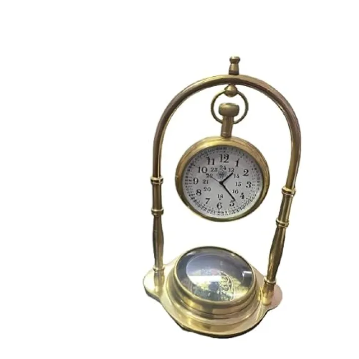 Antique Brass Compass & Desk Clock – Vintage Nautical Style, for Office, Home & Corporate Gifting