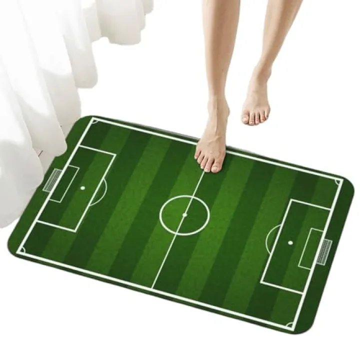Oxquniv Green Soccer Football Bathroom Rugs, Non Slip Rubber Cute Bath Mat Bathmat Shower Rug for Bedroom Kitchen Floor Home Decor Accessories 16 x 24 Inches