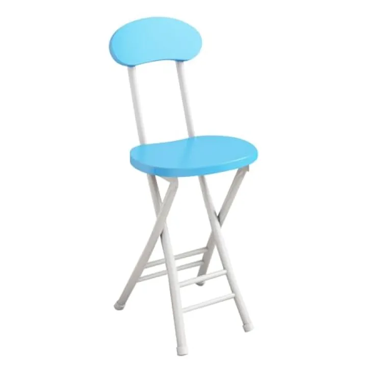 Sgabello da bar pieghevole portatile alto 45 cm con schienale, sedie rotonde da bancone per adulti, leggero, facile da riporre, azzurro