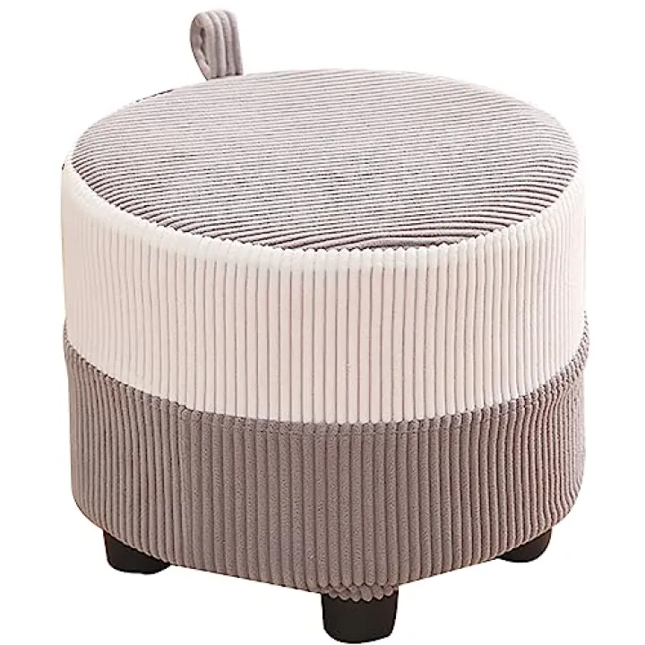 Sgabello compatto in velluto, elegante, grigio, piccolo, per soggiorno e camera da letto, design salvaspazio, perfetto per sedie casual, impilabile e leggero (28 x 28 x 25 cm)