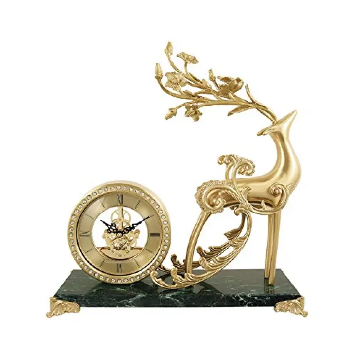 AEYSD-456 Desk Clock Brass Creative Desk Clock Household Perspective Movement Desk Clock Ornament Decor Shelf Clock