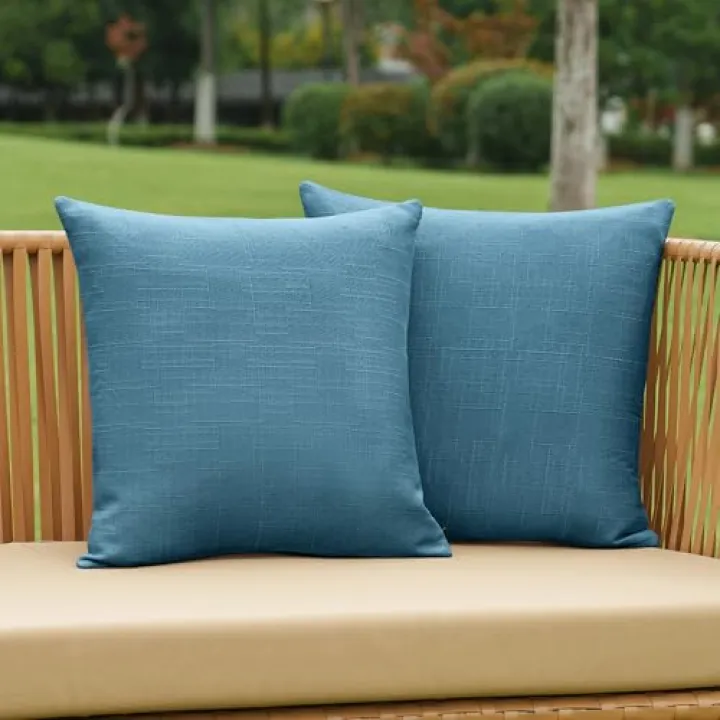 NiNi ALL Pack of 2 Decorative Outdoor Waterproof Pillow Covers Square Garden Cushion Sham Throw Pillowcase Set of 2 for Patio Farmhouse Garden Tent Couch 24x24 Inch Dark Blue