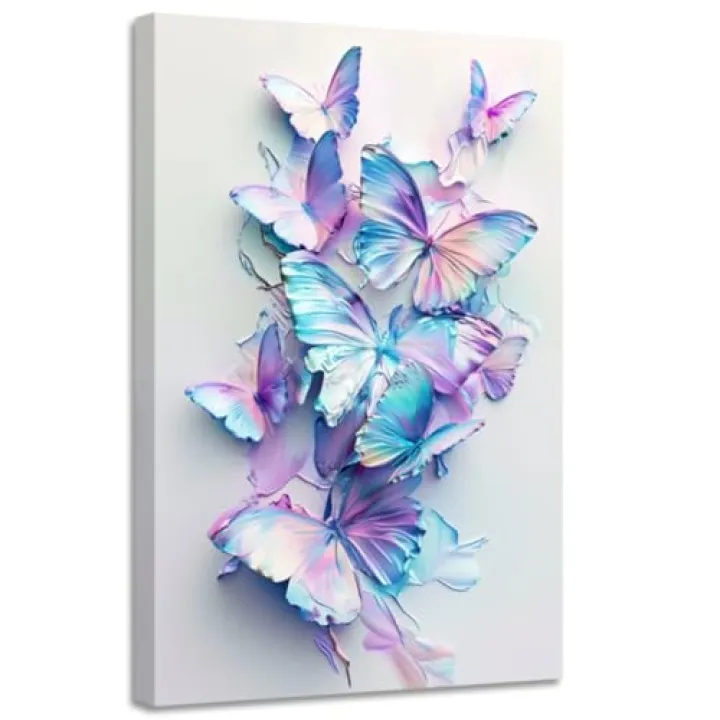CGXLB Butterfly Wall Art Blue Purple Butterflies Painting Pictures Dreamy Bedroom Decor for Nursery Girls Room Spa Bedroom 12"x18"