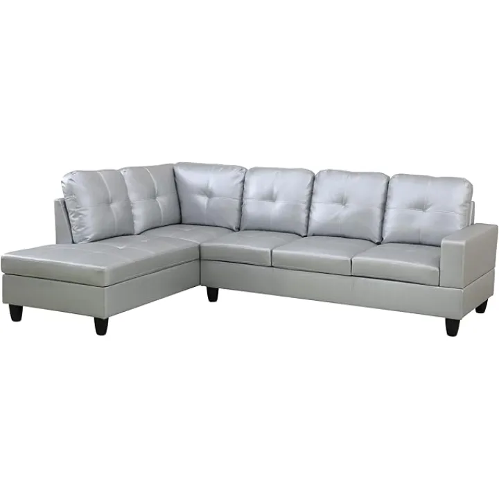 NicBex L Shaped Couch Sectional Couches for Living Room 2 Pieces Semi-PU Leather Modular Couch with Chaise and Back Cushions for Reception Room and Small Apartment, Silver