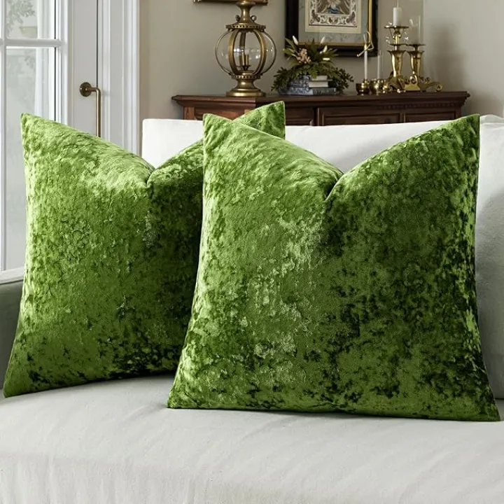 MIULEE Olive Green Velvet Throw Pillow Covers Set of 2 20x20 Inches, Soft Neutral Decorative Pillow Cases with Luxurious Textured Vintage Cushion Covers for Home Decor Couch Sofa Bed