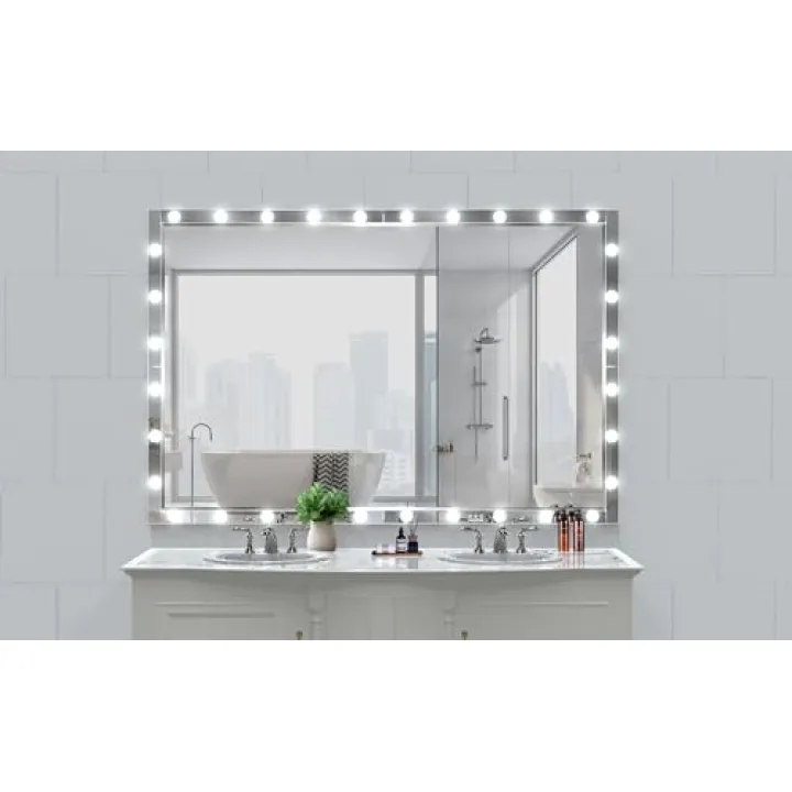 LED Full Body Mirror with Lights Extra Large Full Length Vanity Mirror with 3 Color Mode Lights, Vertical Horizontal Hanging Aluminum Mirror for Dressing Rooms, Bedroom Silver, 72X48 inches