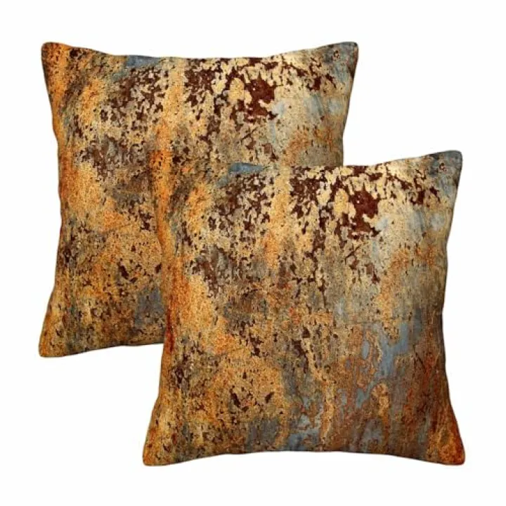 Orythyra Gold Brown Rust Metal Throw Pillow Covers 18 x 18 Inch Set of 2 Square Velvet Pillowcases Protectors with Zipper Pillow Cases Decorative for Home Couch Sofa Bed Living Room