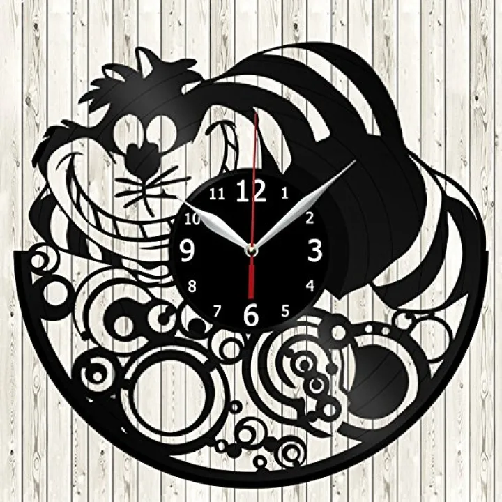 Cat Wall Clock Art Home Decor Alice Vinyl Record Wall Clock Design Clock Decor Gifts for Kids and Room Decoration
