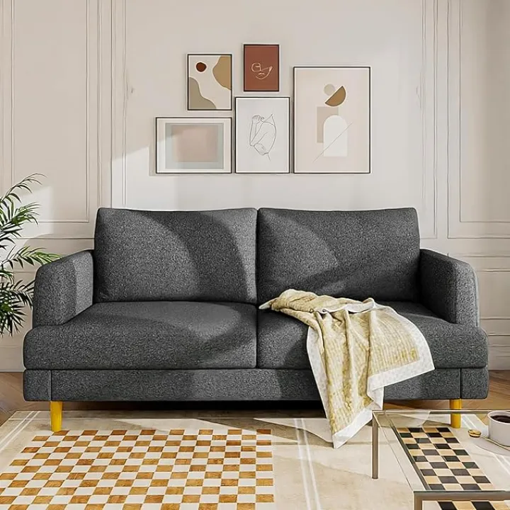 Loveseat Sofa Couch for Living Room with USB Type C Ports – Dark Gray Upholstered 70" Small Couches for Bedroom, Office or Apartment–Modern 2-Seater Deep Seating with Soft Cushions & Sturdy Frame