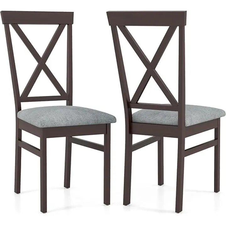 Giantex Wooden Dining Chairs Set of 4, Upholstered Kitchen Chair w/Rubber Wood Frame, Linen Fabric Padded Seat, High Curved Back, Farmhouse Accent Side Chairs for Dining Living Room, Home
