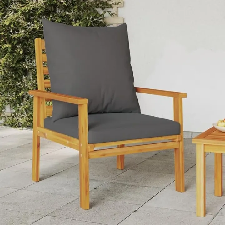 Enhance Outdoor Comfort with 2-Piece Acacia Wood Chair Set, Weather-Resistant Cushions, Patio or Garden, Dark Gray Cushions