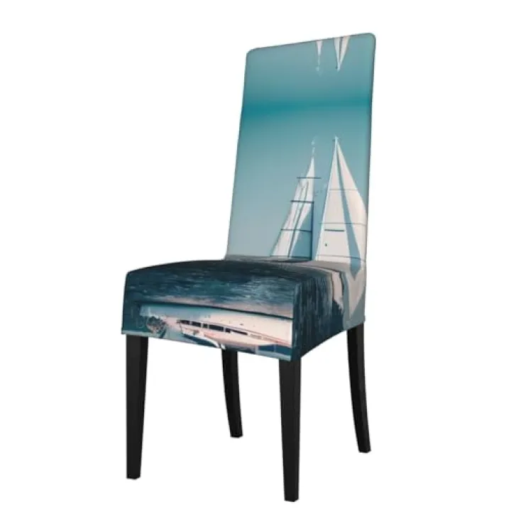 SDFHU Sailboat Ship Landscape Print Decoration Soft Protector Seat Comfortable Versatile Stretch Dining Chair Covers