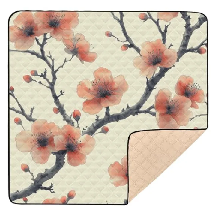 FUGIDOG Pink Peach Flower Baby Play Mats for Floor 50x50 inch Waterproof Anti-Slip Playpen Mat Soft Nursery Area for Infant Kids and Toddler Crawling