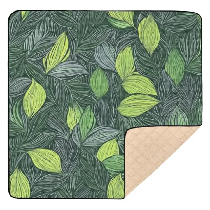 FUGIDOG Green Leaves Baby Play Mats for Floor 50x50 inch Waterproof Anti-Slip Playpen Mat Soft Nursery Area for Infant Kids and Toddler Crawling